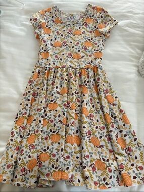 Girls Pumpkin Print Twirl Dress - Orange, Cream & Brown Dot Dot Smile size 7